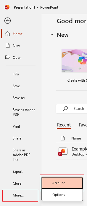 File screen in PowerPoint